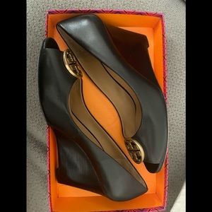 COPY - Benton Peep Toe Wedge Napa Leather Tory Burch